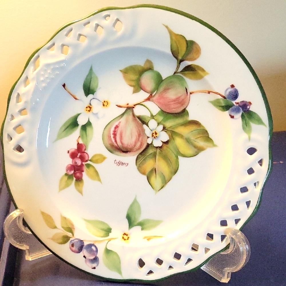 Tiffany & Co. Floral Design Plate - White and Green with figs.